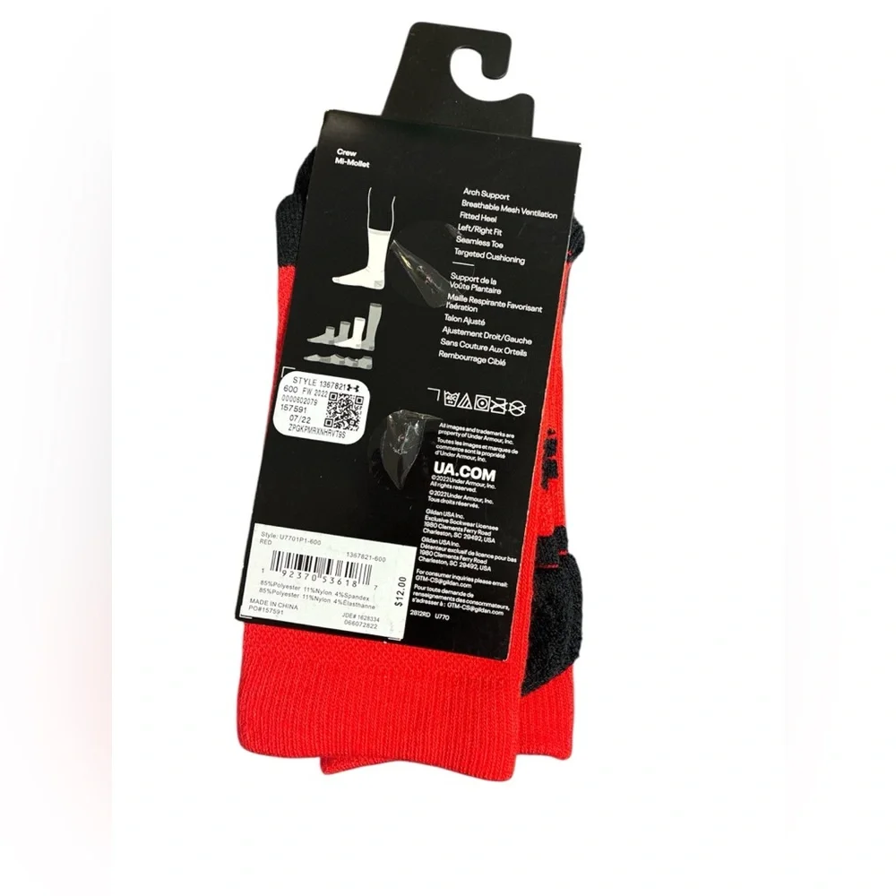 Under Armour Youth Team Crew Socks, 1-Pair , Red/Black/White , Small